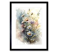 Artery8 Wall Art Print Wild Flower Daisies In Bloom Modern Boho Watercolour Painting Artwork Framed 9X7 Inch
