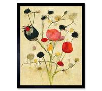 Artery8 Wall Art Print Wild Flower Pastel & Ink Abstract Art Framed in Black | Size: W12" x H16" Artery8 Black W12" x H16"