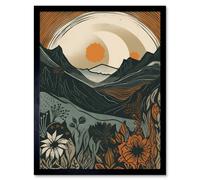 Artery8 Wall Art Print Wild Flowers in Scottish Hills Sunrise Landscape Art Framed in Black | Size: W12" x H16" Artery8 Black W12" x H16"