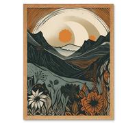 Artery8 Wall Art Print Wild Flowers in Scottish Hills Sunrise Landscape Art Framed in Light Oak | Size: W12" x H16" Artery8 Light Oak W12" x H16"