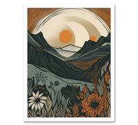 Artery8 Wall Art Print Wild Flowers in Scottish Hills Sunrise Landscape Art Framed in White | Size: W12" x H16" Artery8 White W12" x H16"