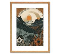 Artery8 Wall Art Print Wild Flowers in Scottish Hills Sunrise Landscape Artwork Framed 9X7 Inch in Beige | Size: W7" x H9" Artery8 Beige W7" x H9"