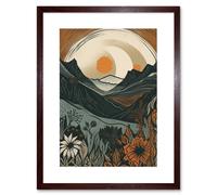 Artery8 Wall Art Print Wild Flowers in Scottish Hills Sunrise Landscape Artwork Framed 9X7 Inch in Brown | Size: W7" x H9" Artery8 Brown W7" x H9"