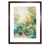 Artery8 Wall Art Print Wild Plant Flora in Teal Blue & Orange Modern Watercolour Painting Artwork Framed 9X7 Inch in Brown | Size: W7" x H9" Artery8 Brown W7" x H9"