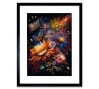 Artery8 Wall Art Print Wildflower Bouquet Pink Blue Orange Floral Artwork Framed 9X7 Inch