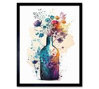 Artery8 Wall Art Print Wildflower Spring Bouquet in Glass Wine Bottle Art Framed in Black | Size: W12" x H16" Artery8 Black W12" x H16"
