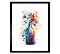 Artery8 Wall Art Print Wildflower Spring Bouquet In Glass Wine Bottle Artwork Framed 9X7 Inch