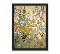 Artery8 Wall Art Print Wildflower Vintage Botanical Painting Pastel Yellow Green Teal Pink Spring Field Large Framed Wall Décor Art Artery8 White W18" x H24"