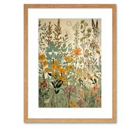 Artery8 Wall Art Print Wildflower Vintage Botanical Painting Pastel Yellow Green Teal Pink Spring Field Artwork Framed 9X7 Inch | Size: W7" x H9" Artery8 Beige W7" x H9"