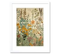 Artery8 Wildflower Vintage Botanical Painting Pastel Yellow Green Teal Pink Spring Field Artwork Framed Wall Art Print 9X7 Inch