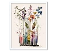 Artery8 Wall Art Print Wildflowers Rainbow Colour Water Glass Test Tubes Art Framed in White | Size: W12" x H16" Artery8 White W12" x H16"