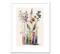 Artery8 Wall Art Print Wildflowers Rainbow Colour Water Glass Test Tubes Artwork Framed 9X7 Inch in White | Size: W7" x H9" Artery8 White W7" x H9"