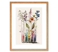 Artery8 Wall Art Print Wildflowers Rainbow Colour Water Glass Test Tubes Artwork Framed 9X7 Inch in Beige | Size: W7" x H9" Artery8 Beige W7" x H9"