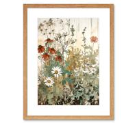 Artery8 Wall Art Print Wildflowers Vintage Watercolour Painting Red White Daisy Flowers Spring Field Artwork Framed 9X7 Inch | Size: W7" x H9" Artery8 Beige W7" x H9"