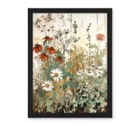 Artery8 Wall Art Print Wildflowers Vintage Watercolour Painting Red White Daisy Flowers Spring Field Large Framed Wall Décor Art | Size: W18" x H24" Artery8 Light Oak W18" x H24"