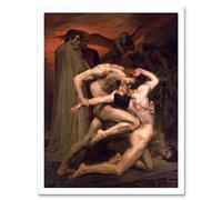 Artery8 Wall Art Print William Adolphe Bouguereau 1850 Dante & Virgil in Hell Demons Afterlife Divine Comedy Art Framed in White | Size: W12" x H16" Artery8 White W12" x H16"