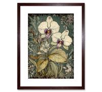Artery8 Wall Art Print William Morris Style White & Purple Orchid Artwork Framed 9X7 Inch in Brown | Size: W7" x H9" Artery8 Brown W7" x H9"