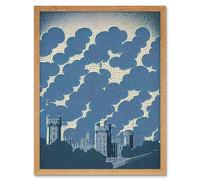 Artery8 Wall Art Print Windsor Castle with Cloudy Sky Lithograph in Blue Art Framed in Light Oak | Size: W12" x H16" Artery8 Light Oak W12" x H16"