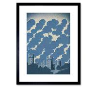 Artery8 Wall Art Print Windsor Castle with Cloudy Sky Lithograph in Blue Artwork Framed 9X7 Inch in Black | Size: W7" x H9" Artery8 Black W7" x H9"