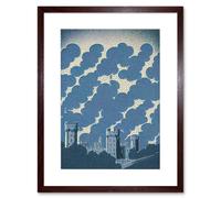 Artery8 Wall Art Print Windsor Castle with Cloudy Sky Lithograph in Blue Artwork Framed 9X7 Inch in Brown | Size: W7" x H9" Artery8 Brown W7" x H9"