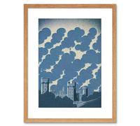 Artery8 Wall Art Print Windsor Castle with Cloudy Sky Lithograph in Blue Artwork Framed 9X7 Inch in Beige | Size: W7" x H9" Artery8 Beige W7" x H9"