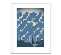 Artery8 Wall Art Print Windsor Castle with Cloudy Sky Lithograph in Blue Artwork Framed 9X7 Inch in White | Size: W7" x H9" Artery8 White W7" x H9"