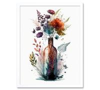 Artery8 Wall Art Print Wine Bottle with Spring Wildflower Floral Bouquet Art Framed in White | Size: W12" x H16" Artery8 White W12" x H16"
