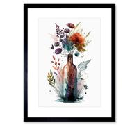 Artery8 Wall Art Print Wine Bottle with Spring Wildflower Floral Bouquet Artwork Framed 9X7 Inch in Black | Size: W7" x H9" Artery8 Black W7" x H9"