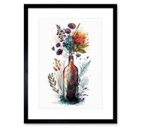 Artery8 Wall Art Print Wine Bottle with Wildflower Floral Spring Bouquet Artwork Framed 9X7 Inch in Black | Size: W7" x H9" Artery8 Black W7" x H9"