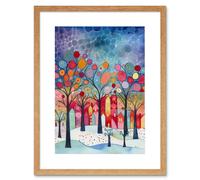 Artery8 Wall Art Print Winter Abstract Village Folk Artwork Framed 9X7 Inch in Beige | Size: W7" x H9" Artery8 Beige W7" x H9"