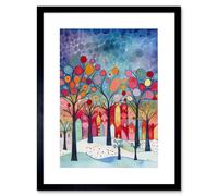 Artery8 Wall Art Print Winter Abstract Village Folk Artwork Framed 9X7 Inch in Black | Size: W7" x H9" Artery8 Black W7" x H9"