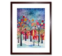 Artery8 Wall Art Print Winter Abstract Village Folk Artwork Framed 9X7 Inch in Brown | Size: W7" x H9" Artery8 Brown W7" x H9"