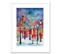 Artery8 Wall Art Print Winter Abstract Village Folk Artwork Framed 9X7 Inch in White | Size: W7" x H9" Artery8 White W7" x H9"