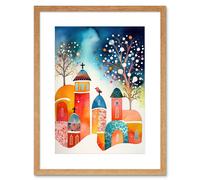 Artery8 Wall Art Print Winter Churchyard Snowfall Trees Folk Artwork Framed 9X7 Inch in Beige | Size: W7" x H9" Artery8 Beige W7" x H9"