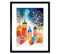 Artery8 Wall Art Print Winter Churchyard Snowfall Trees Folk Artwork Framed 9X7 Inch