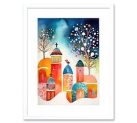 Artery8 Wall Art Print Winter Churchyard Snowfall Trees Folk Artwork Framed 9X7 Inch in White | Size: W7" x H9" Artery8 White W7" x H9"