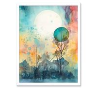 Artery8 Wall Art Print Winter Forest Landscape Dreamland Partial Sun Eclipse & Snowfall over Trees Modern Watercolour Art Framed | Size: W12" x H16" Artery8 White W12" x H16"