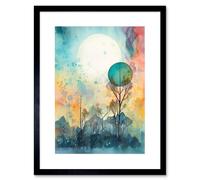 Artery8 Wall Art Print Winter Forest Landscape Dreamland Partial Sun Eclipse & Snowfall over Trees Modern Watercolour Artwork Framed 9X7 Inch Artery8 Black W7" x H9"