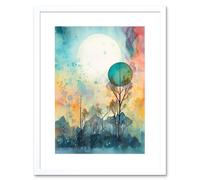 Artery8 Wall Art Print Winter Forest Landscape Dreamland Partial Sun Eclipse & Snowfall over Trees Modern Watercolour Artwork Framed 9X7 Inch Artery8 White W7" x H9"