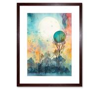 Artery8 Wall Art Print Winter Forest Landscape Dreamland Partial Sun Eclipse & Snowfall over Trees Modern Watercolour Artwork Framed 9X7 Inch Artery8 Brown W7" x H9"