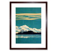 Artery8 Wall Art Print Winter Lakeside Landscape With Snowy Mountains Duotone Teal Artwork Framed 9X7 Inch in Brown | Size: W7" x H9" Artery8 Brown W7" x H9"