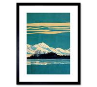 Artery8 Wall Art Print Winter Lakeside Landscape With Snowy Mountains Duotone Teal Artwork Framed 9X7 Inch