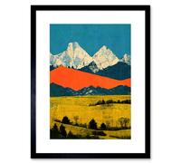 Artery8 Wall Art Print Winter Mountains Landscape Modern Papercut Blue Orange Mustard Artwork Framed 9X7 Inch in Black | Size: W7" x H9" Artery8 Black W7" x H9"