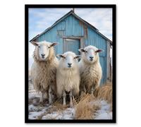 Wall Art Print Winter Sheep and Faming Hut Whimsical Photograph Framed Artery8 Multi A4