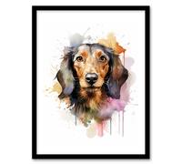 Artery8 Wall Art Print Wirehaired Dachshund Lovers Gift Watercolour Pet Portrait Painting Artwork Art Framed | Size: W12" x H16" Artery8 Multicolor W12" x H16"