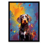 Artery8 Wall Art Print Wirehaired German Pointer Dog Lover Gift Pet Portrait Blue Orange Purple Artwork Painting Art Framed | Size: A4 Artery8 Multicolor A4