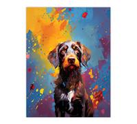 Artery8 Wall Art Print Wirehaired German Pointer Dog Lover Gift Pet Portrait Blue Orange Purple Artwork Painting Poster | Size: W18" x H24" Artery8 Multicolor W18" x H24"