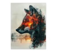 Artery8 Wall Art Print Wolf Forest Sunset Nature Animal Lover Design Poster in Grey | Size: W18" x H24" Artery8 Grey W18" x H24"