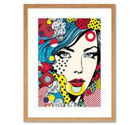 Artery8 Wall Art Print Woman Blue Eyes Abstract Comic Book Style Portrait Pop Art Bedroom Decor Teen Halftone Artwork Framed 9X7 Inch Artery8 Beige W7" x H9"