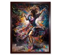 Artery8 Wall Art Print Woman Dancing to Dynamic Music Rhythm Art Framed in Brown | Size: W12" x H16" Artery8 Brown W12" x H16"